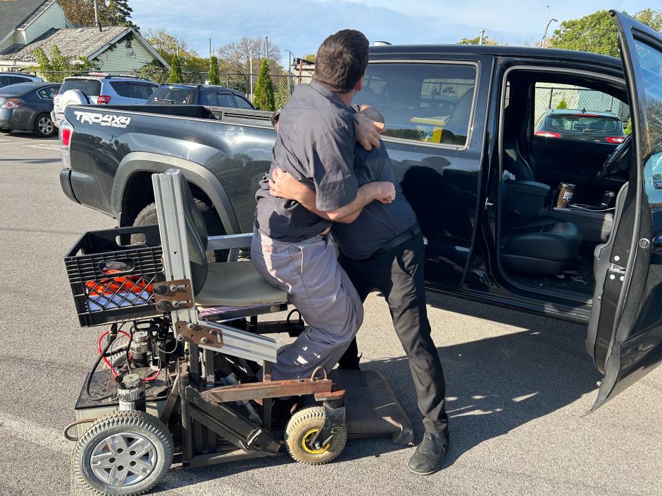 Getting in and out of vehicles is more difficult for Devin Hamilton, who has cerebral palsy, than using the RTS Access paratransit service offered throughout the Rochester area.