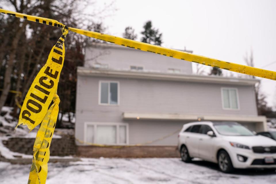 Police tape is seen in January 2023 at the Moscow, Idaho home where four University of Idaho students were killed. The house was  demolished on 28 December (Getty Images)