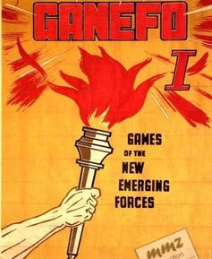 A poster showing an arm holding a torch with GAMEFO at the top of the poster.