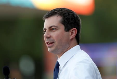 Democratic U.S. presidential candidate and South Bend Mayor Pete Buttigieg speaks during the 2019 Presidential Galivants Ferry Stump Meeting in Galivants Ferry