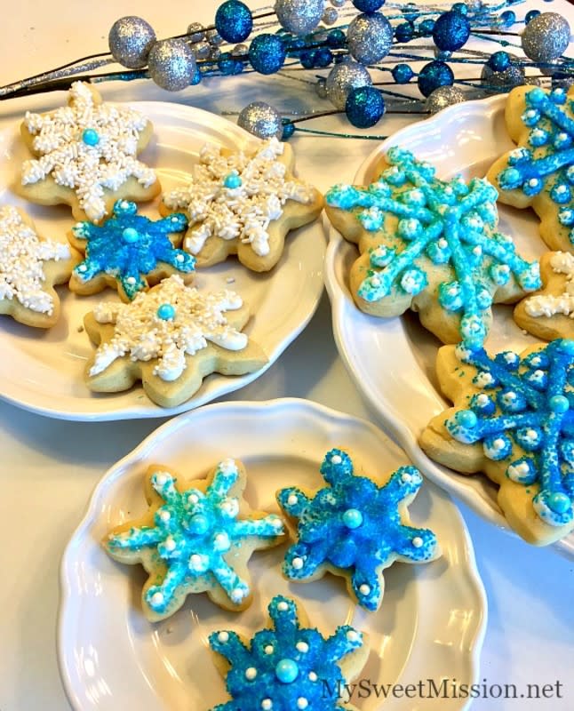 <p>Parade</p><p>These sugar cookies are not too sweet and all dressed up with edible holiday decorations! Nothing says winter better than snowflakes and there’s nothing more delicious than these soft and buttery snowflake sugar cookies.</p><p><strong>Get the recipe: <a href="/842035/heathercarter/snowflake-sugar-cookies/" data-ylk="slk:Snowflake Sugar Cookies;elm:context_link;itc:0;sec:content-canvas" class="link rapid-noclick-resp"><em>Snowflake Sugar Cookies</em></a></strong></p>