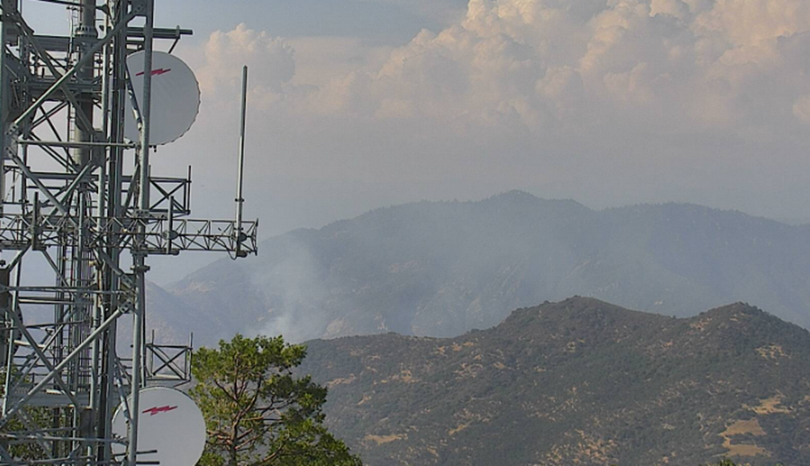 A wildfire dubbed the Marmot Fire in Tulare County in central California can be seen from PG&E’s Blue Ridge 1 camera on Tuesday, Aug. 2, 2022.