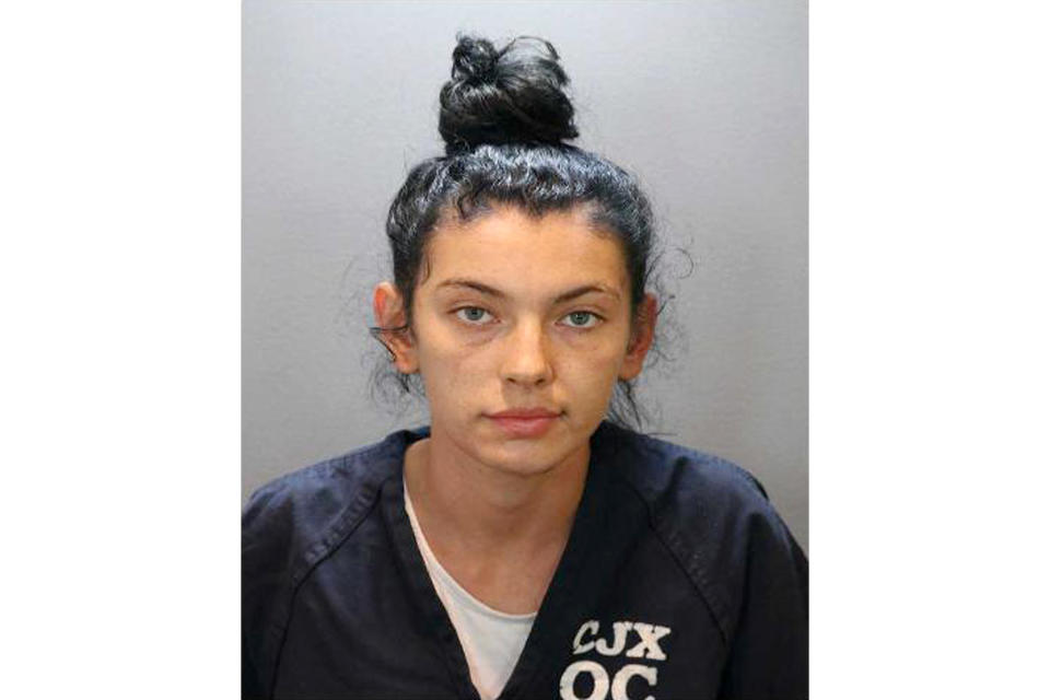 This image released by the Orange County District Attorney's Office shows Hannah Star Esser, who authorities have charged with killing a man by ramming her car into him after accusing him of trying to run over a cat in the street. Esser, 20, was charged with one count of murder in the death of 43-year-old Luis Anthony Victor and is detained on $1 million bail, the Orange County District Attorney's office said in a statement Wednesday. (Orange County District Attorney's Office via AP)