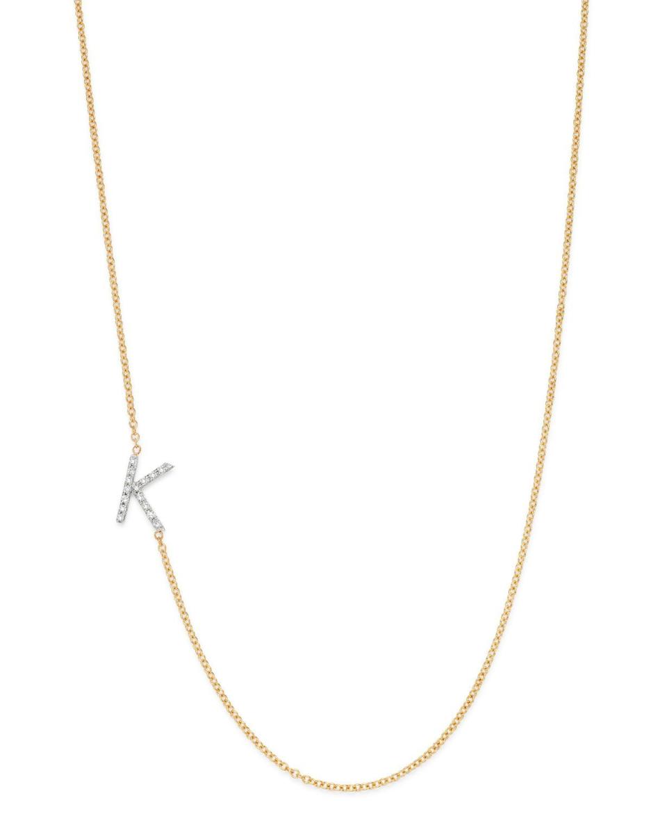 25) 14K Yellow Gold Diamond Asymmetric Initial Necklace