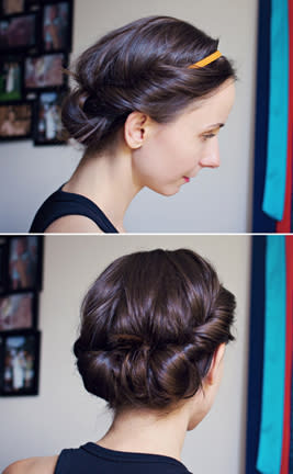 <div class="caption-credit"> Photo by: Moda Mama</div><b>Easy Headband Updo <br></b> Do you know the headband trick? If not, learn. It's so easy and looks amazing and only takes a few bobby pins to stay in place. <br> <i>Get the how-to at <a rel="nofollow noopener" href="http://www.modamamablog.com/2012/11/hair-tutorial-easy-headband-updo.html" target="_blank" data-ylk="slk:Moda Mama;elm:context_link;itc:0;sec:content-canvas" class="link ">Moda Mama</a>.</i> <br> <b>MORE ON BABBLE</b> <br> <a rel="nofollow noopener" href="http://www.babble.com/home/25-totally-pretty-10-minute-hairstyles/?cmp=ELP|bbl|lp|YahooShine|Main||041813||Sponthe25mostbeautifuleasyupdos|famE|||" target="_blank" data-ylk="slk:25 chic hairstyles that take less than 10 minutes;elm:context_link;itc:0;sec:content-canvas" class="link ">25 chic hairstyles that take less than 10 minutes</a> <br> <a rel="nofollow noopener" href="http://www.babble.com/home/10-of-the-worlds-best-beauty-tricks/?cmp=ELP|bbl|lp|YahooShine|Main||041813||Sponthe25mostbeautifuleasyupdos|famE|||" target="_blank" data-ylk="slk:10 beauty secrets every woman should know;elm:context_link;itc:0;sec:content-canvas" class="link ">10 beauty secrets every woman should know</a> <br>