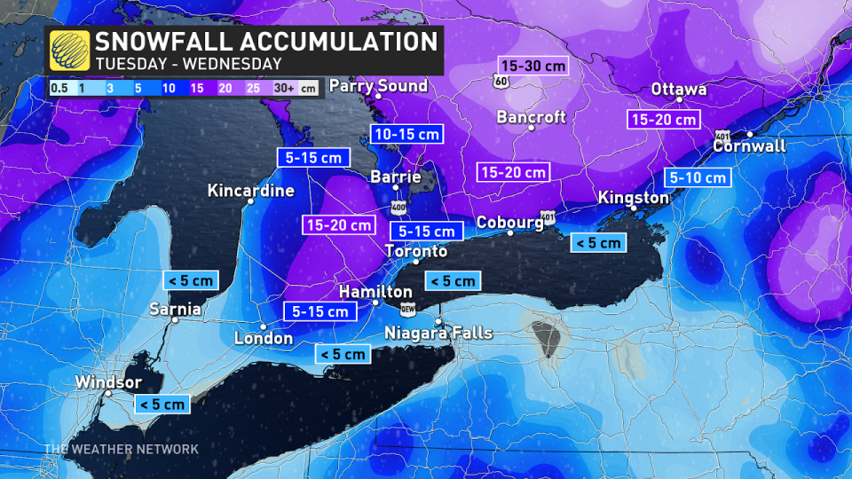 southern Ontario snow amounts Jan 4 2024