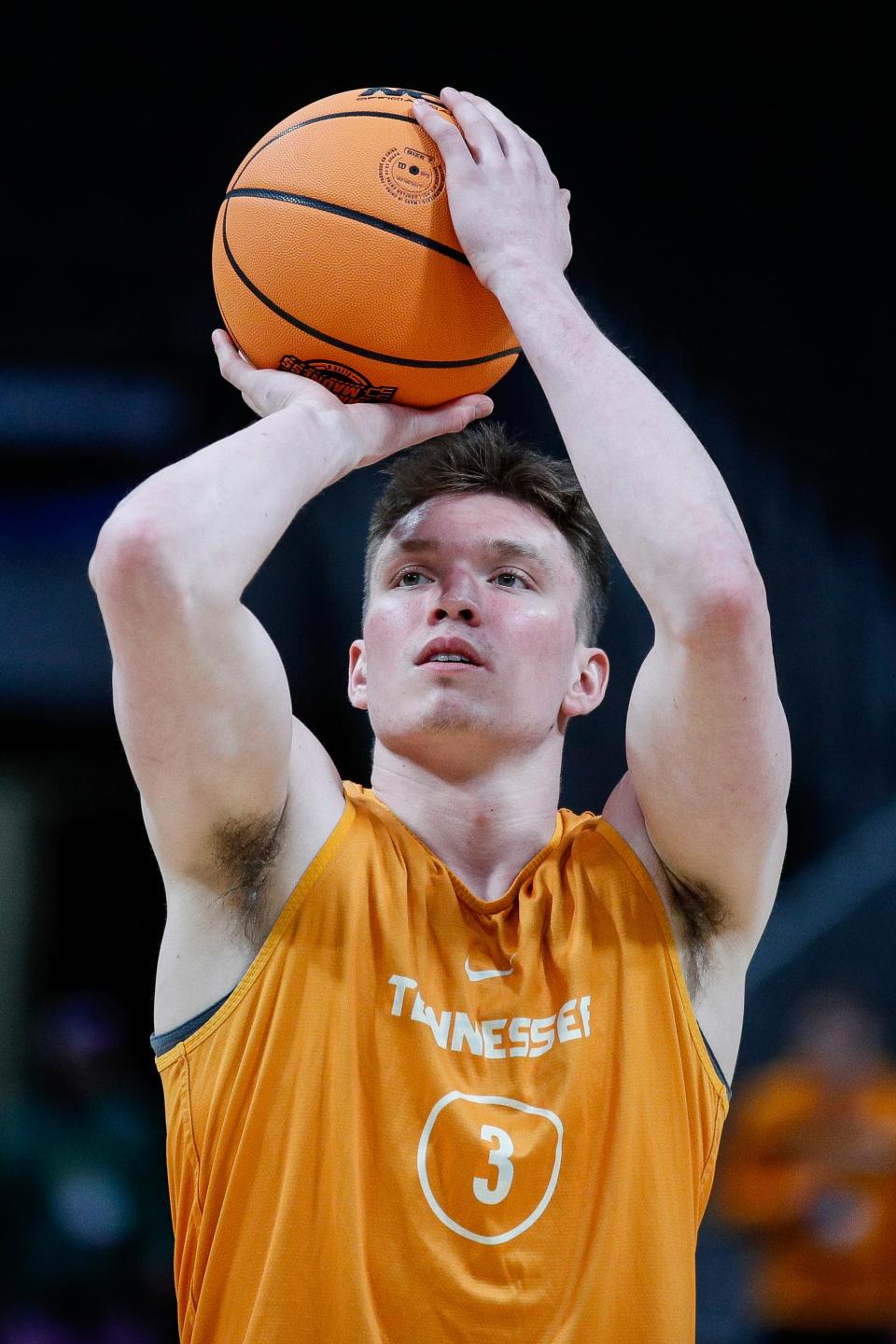 Tennessee guard Dalton Knecht during open practice, one day before the Midwest region Sweet 16 game vs. Creighton, at Little Caesars Arena in Detroit on Thursday, March 28, 2024.