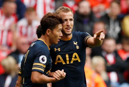 Britain Soccer Football - Stoke City v Tottenham Hotspur - Premier League - bet365 Stadium - 10/9/16 Tottenham's Son Heung-min celebrates scoring their first goal with Harry Kane Action Images via Reuters / Andrew Boyers Livepic