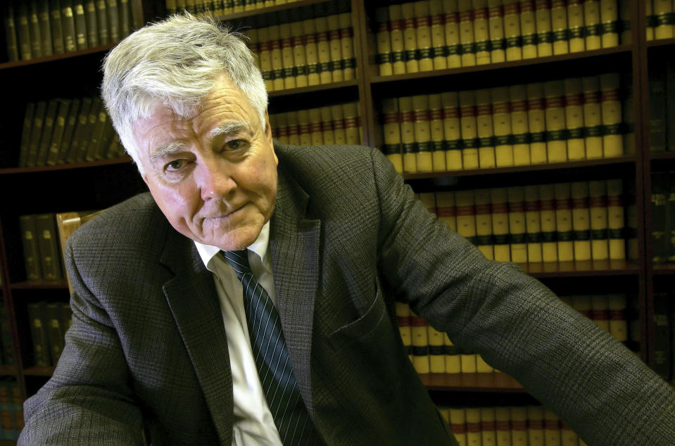 FILE - Republican primary challenger for Rep. Richard Pombo's seat, former Rep. Pete McCloskey, is shown at his law office in Redwood City, Calif., March 16, 2006. Former California Congressman McCloskey, who ran as a Republican challenging President Richard Nixon in 1972, has died Wednesday, May 8, 2024, at age 96. McCloskey was a pro-environment, anti-war lawmaker who co-authored the federal Endangered Species Act and co-founded Earth Day. (AP Photo/Jeff Chiu, File)