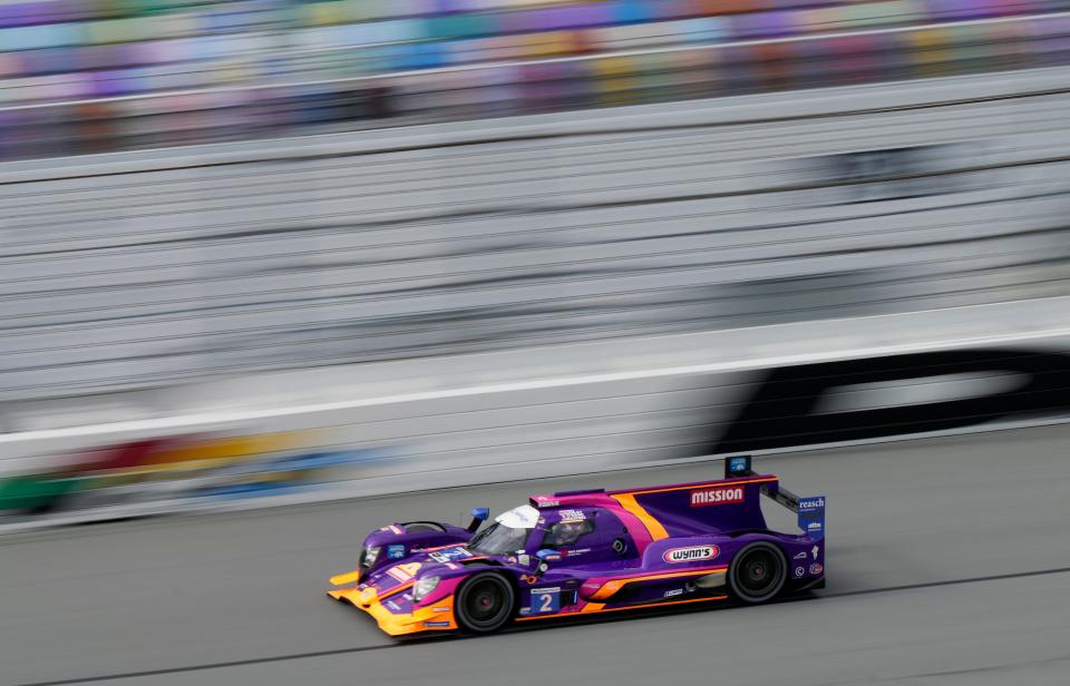 Ben Keating powers the the No. 2 Oreca LMP2 to win its class qualifying during Le Mans Prototype 2 Roar Before the 24 qualifying for the Rolex 24 at Daytona International Speedway, Sunday, Jan. 21, 2024.