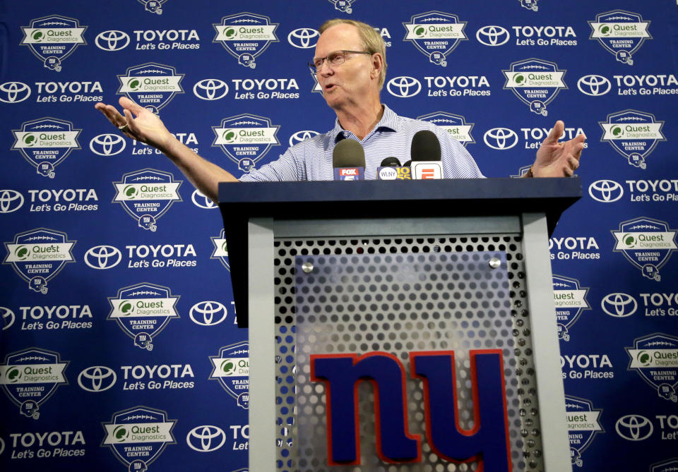 New York Giants owner John Mara is clearly frustrated at the team’s 1-5 start, but he stands by his choice to draft a running back. (AP)