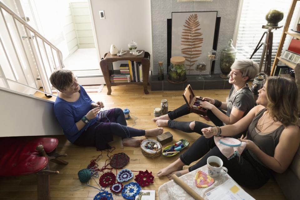 A group of women crafts together