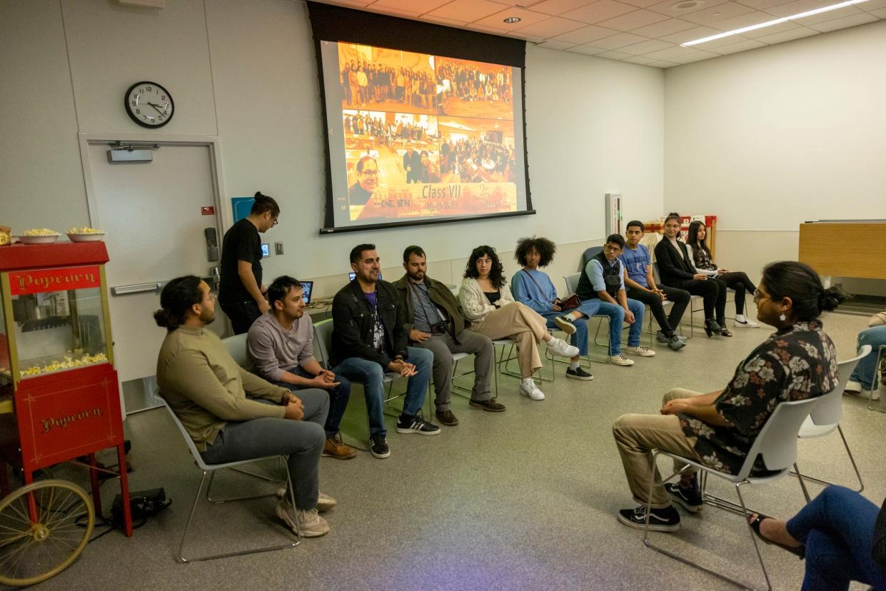 A panel of filmmakers and students answer questions from the audience during The Oklahoma Cine Latino Film Festival at Capitol Hill Library, Sunday, March 5, 2023.