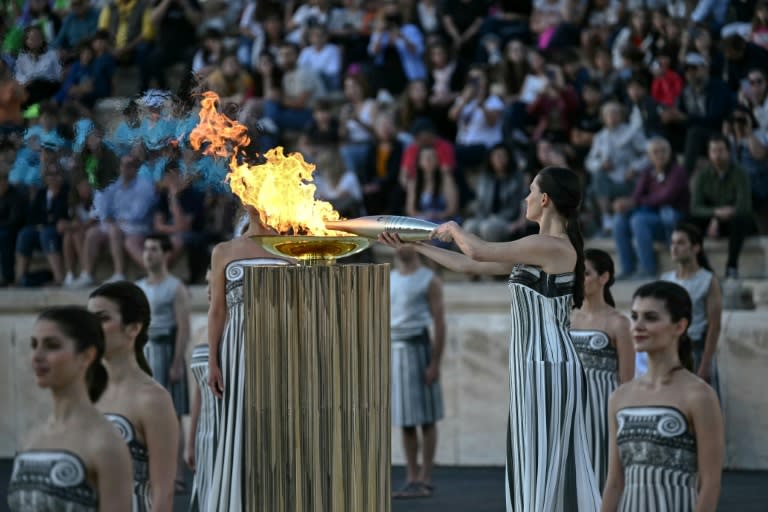 The Olympic flame was handed to Paris organisers last Friday during a ceremony in Greece (Aris MESSINIS)
