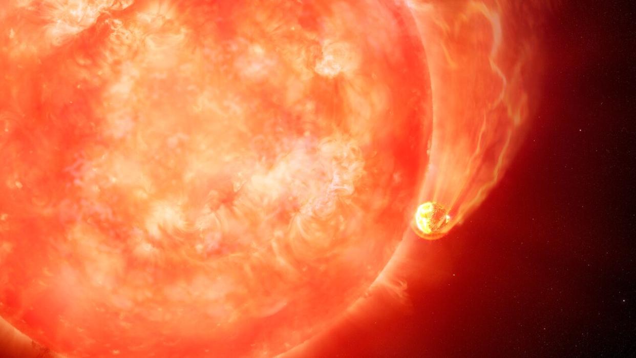  Artist’s impression of a dying sun-like star engulfing an exoplanet.  