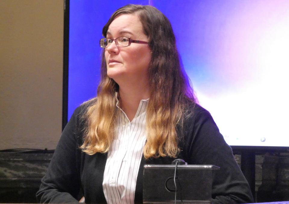 Jackie Montgomery testifies in Crawford County Common Pleas Court on Friday. She faces three murder charges in connection with the October 2021 beating of Michael Benedict.