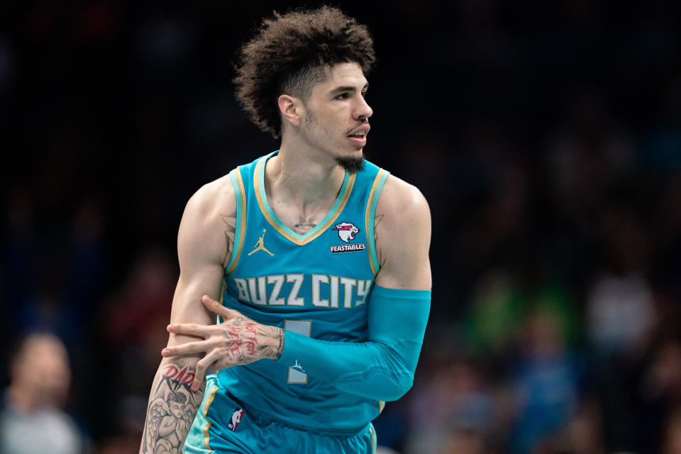 LaMelo Ball is expected to return Friday night against the San Antonio Spurs. (Jacob Kupferman/Getty Images)