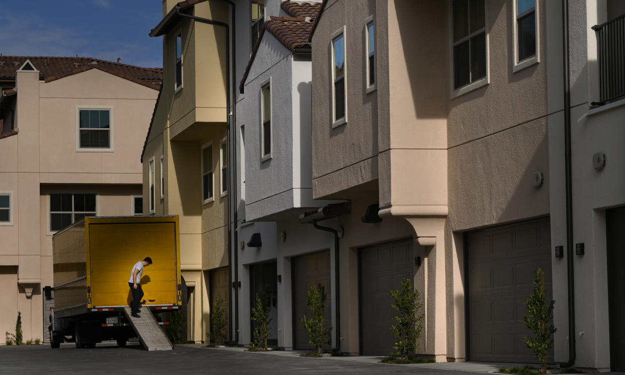 Irvine, CA - January 26: Residents start to move into Sage Park, Irvines new affordable housing complex this week. The grand opening ceremony on Wednesday, January 26, 2022 celebrated the completion of 32 of the 68 two-to three-story townhomes built.  (Photo by Mindy Schauer/Digital First Media/Orange County Register via Getty Images)