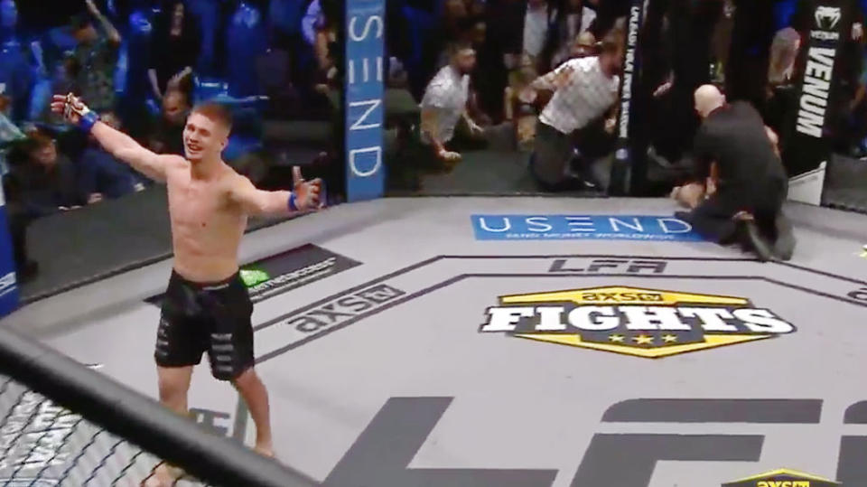 Austin Hubbard even seemed relieved to see the end of the fight, while others went off at the referee. Pic: AXS TV