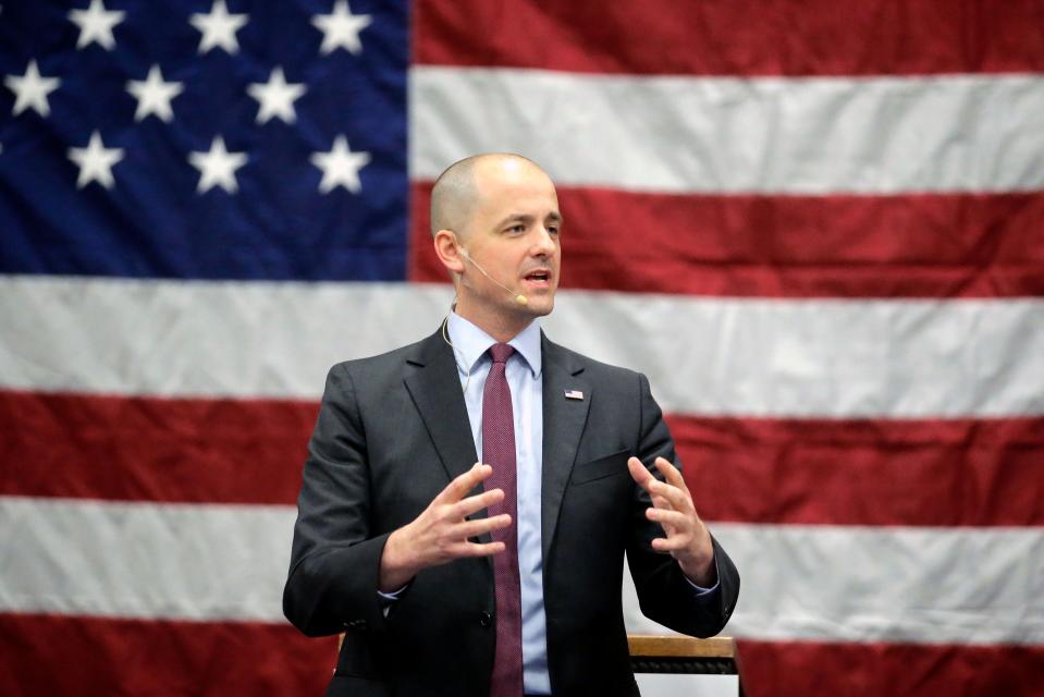Independent presidential candidate Evan McMullin speaks during a rally in Draper, Utah.