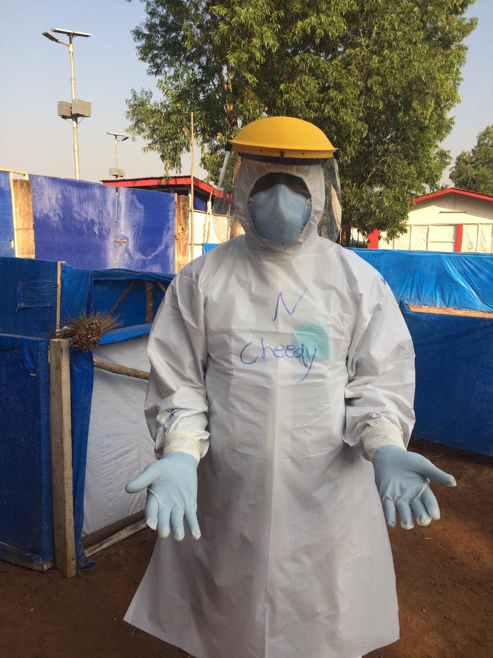 <span class="caption">Cheedy Jaja in full protective gear during the Ebola epidemic in Sierra Leone.</span> <span class="attribution"><span class="source">Rebecca E. Rollins/Partners in Health</span>, <a class="link " href="http://creativecommons.org/licenses/by-sa/4.0/" rel="nofollow noopener" target="_blank" data-ylk="slk:CC BY-SA;elm:context_link;itc:0;sec:content-canvas">CC BY-SA</a></span>