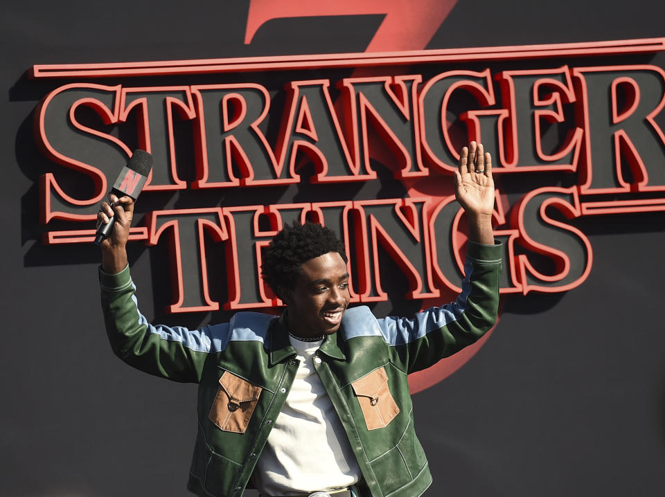 Caleb McLaughlin arrives at the season three premiere of "Stranger Things" at Santa Monica High School on Friday, June 28, 2019, in Santa Monica, Calif. (Photo by Jordan Strauss/Invision/AP)