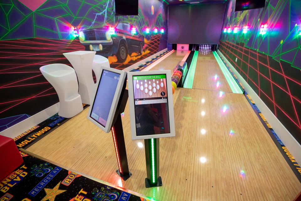 Among the indoor amenities at the Hollywood-themed home is a bowling alley.