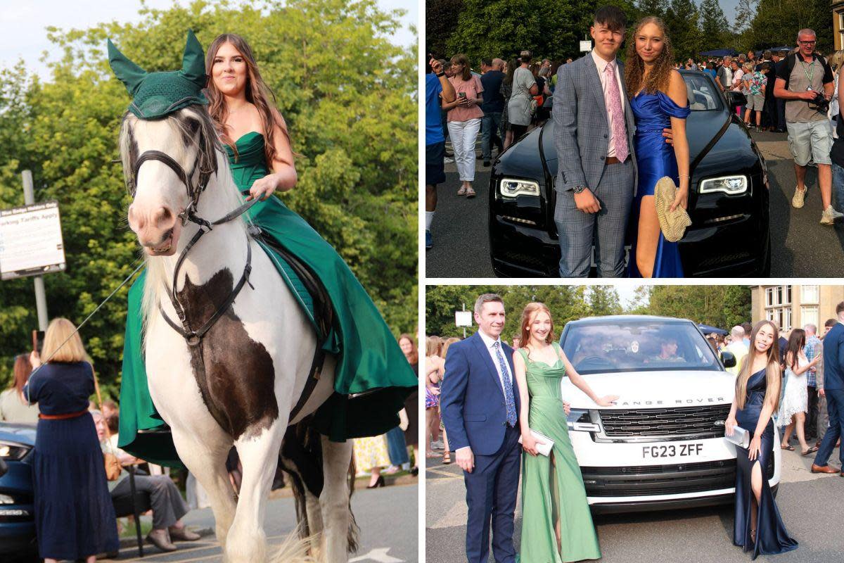 Pupils from St Christopher's CE High School, Accrington arrive at Dunkenhalgh Hotel hotel for the 2024 prom <i>(Image: Nq/St Christopher's CE High School)</i>