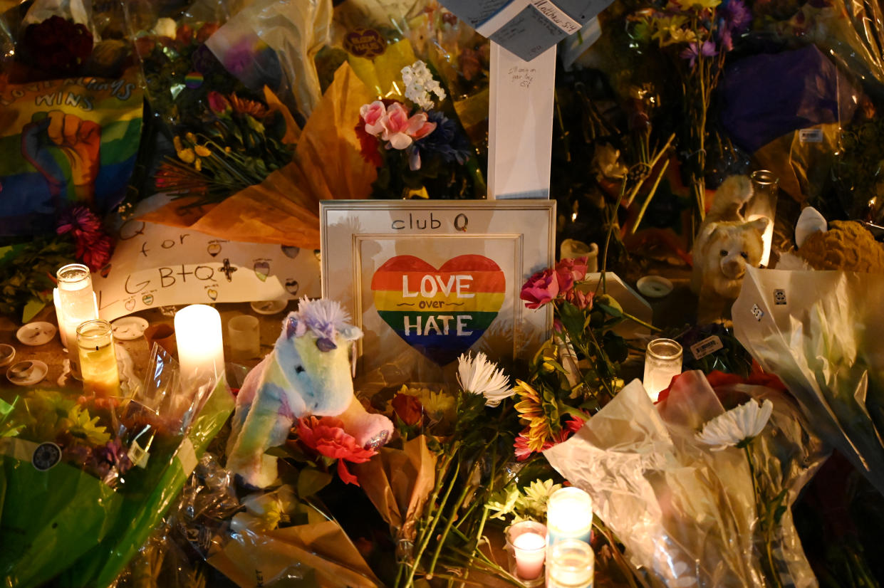 A memorial for the victims of the shooting at the Club Q in Colorado Springs, Colo.