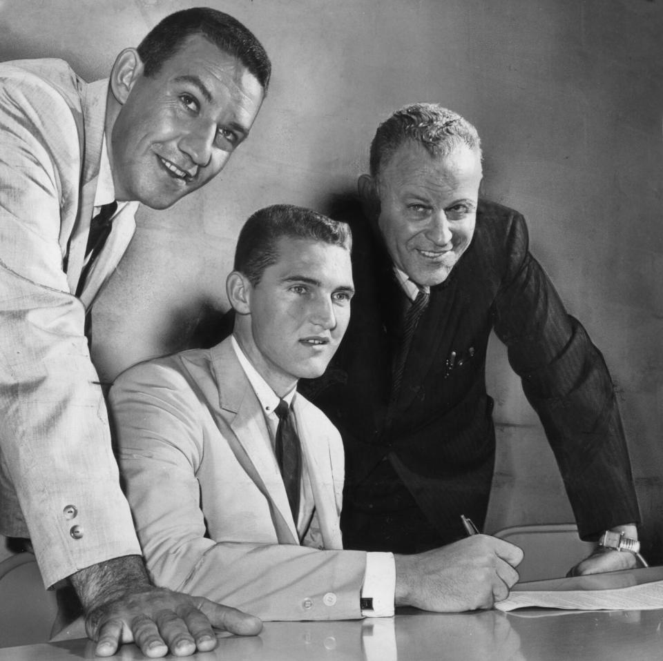 From left, Fred Schaus, Jerry West and Lou Mahs