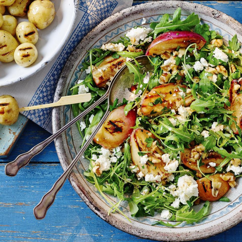 <p>Pairing sweet grilled nectarines and tangy Greek feta on a bed of peppery rocket, this salad is exactly what we're craving on a hot summer day. </p><p><strong>Recipe: <a href="https://www.goodhousekeeping.com/uk/food/recipes/a36827936/nectarine-feta-salad/" rel="nofollow noopener" target="_blank" data-ylk="slk:Griddled nectarine and feta salad;elm:context_link;itc:0;sec:content-canvas" class="link ">Griddled nectarine and feta salad</a></strong></p>