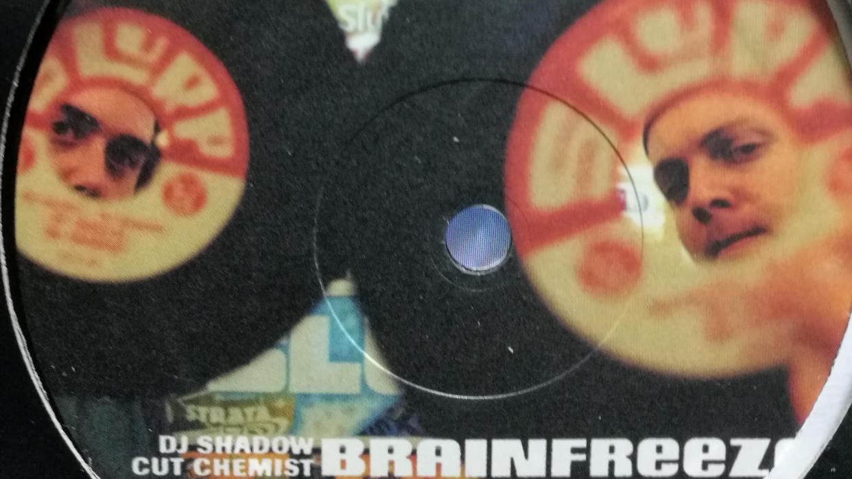  A 7-inch record of Brainfreeze by Dj Shadow and Cut Chemist. 