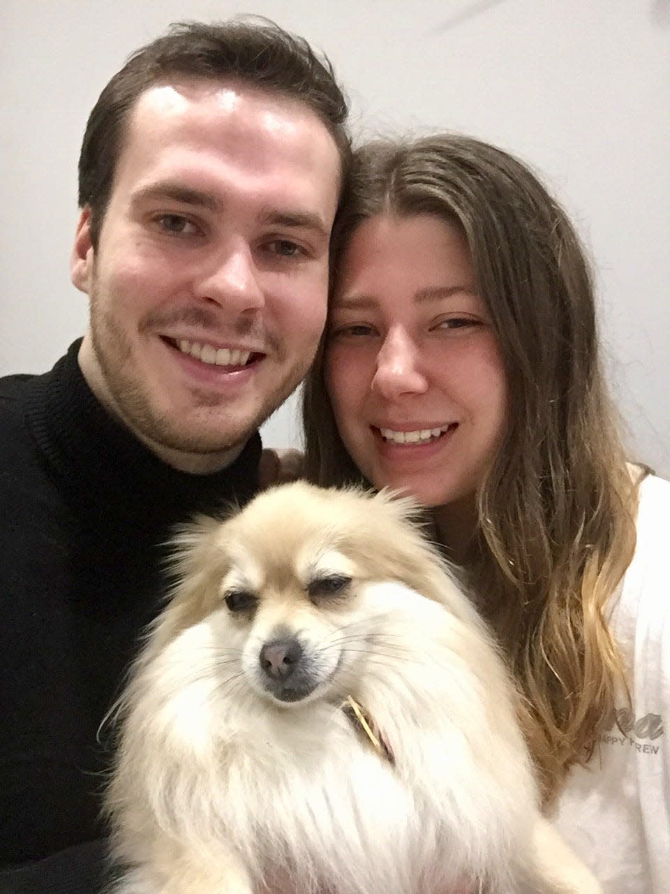 Ellie Borstad, 23, and her boyfriend of seven months, Stian Koehn Berget, 24, got stuck living together when coronavirus brought a lockdown to Madrid. They're in an unauthorized apartment, and that's not even their dog. (The dog's name is Lulu.)