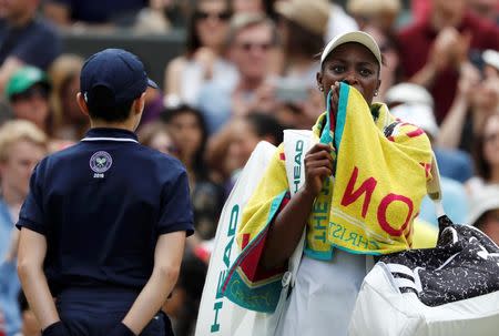 Britain Tennis - Wimbledon - All England Lawn Tennis & Croquet Club, Wimbledon, England - 3/7/16 USA's Sloane Stephens reacts after losing her match against Russia's Svetlana Kuznetsova REUTERS/Stefan Wermuth