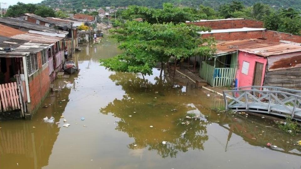 Calle inundada en Cartagena, Colombia.