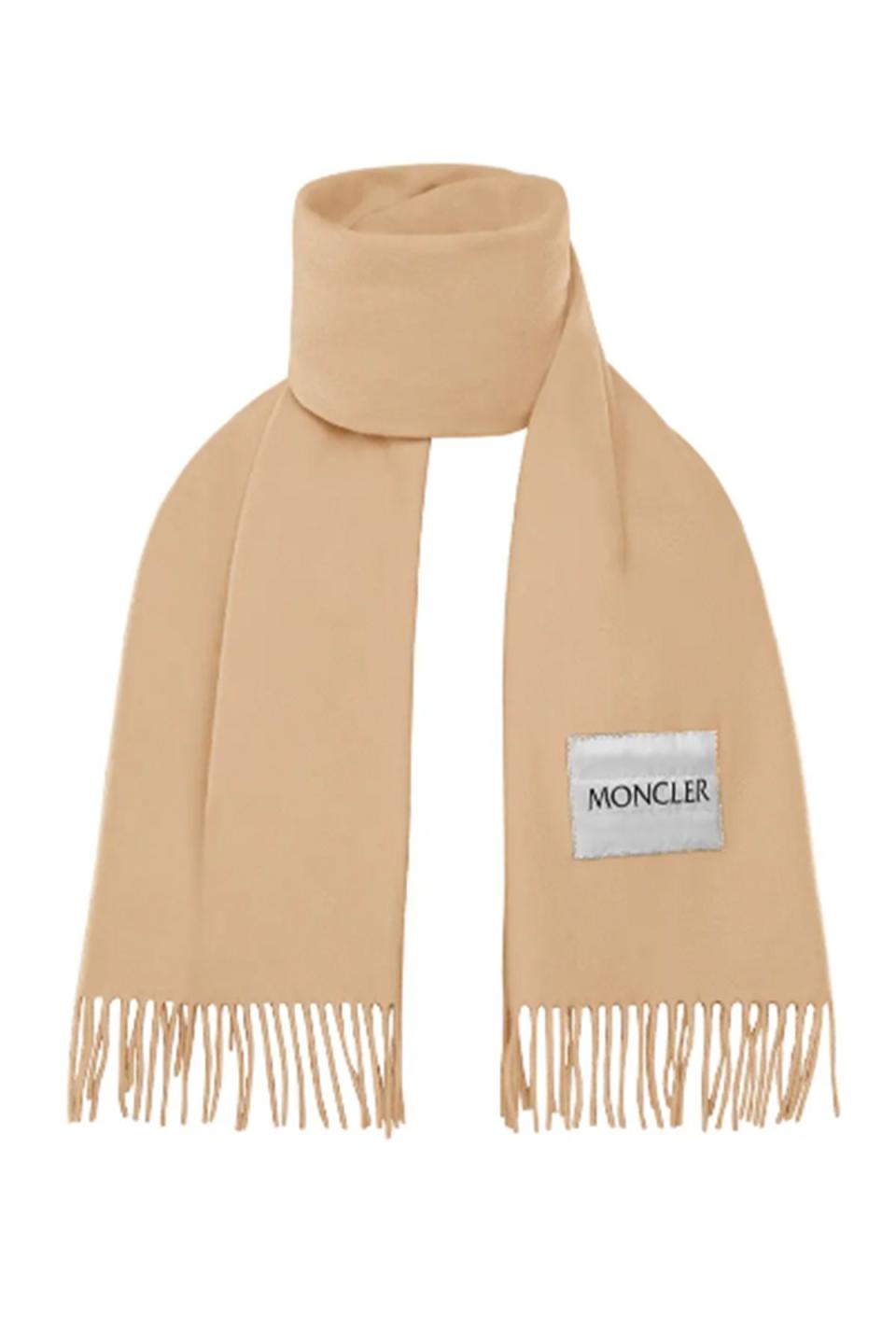 Logo Patch Fringe Wool Scarf