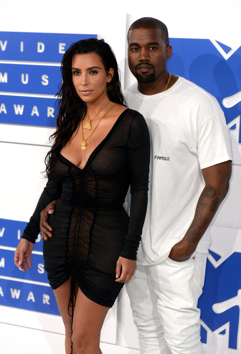 Kim Kardashian and Kanye West arriving at the MTV Video Music Awards 2016, Madison Square Garden, New York City. (PA)