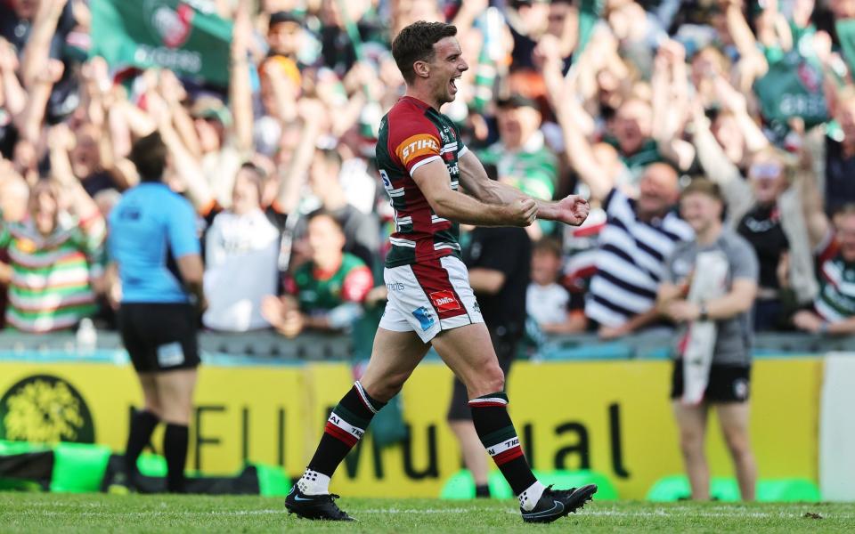George Ford of Leicester Tigers celebrates after their sides victory during the Gallagher Premiership Rugby Semi Final match between Leicester Tigers and Northampton Saints - Getty Images