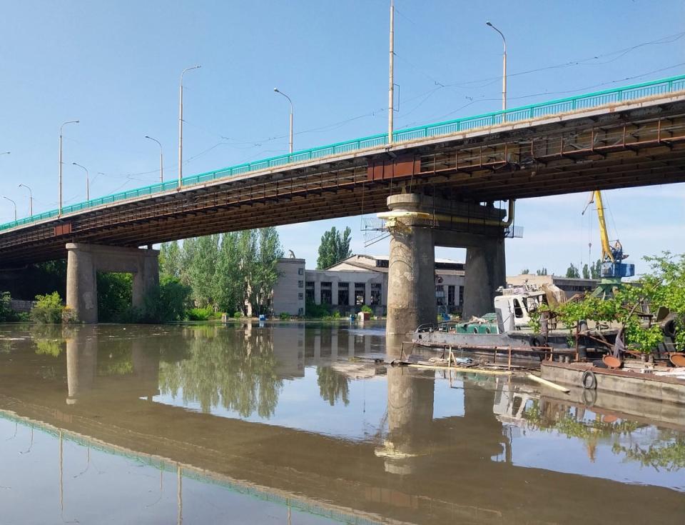 The partially flooded area of Kherson following damage sustained at Kakhovka hydroelectric dam. (AFP via Getty Images)