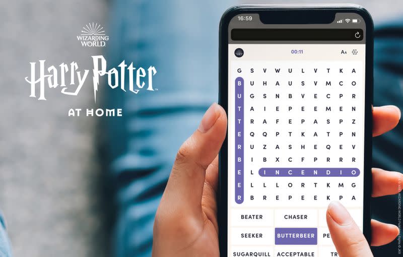 An undated handout photo shows a user fills out a Harry Potter themed word search on mobile as J.K. Rowling has announced initiatives to help children, parents, carers and teachers confined at home during the coronavirus disease (COVID-19) outbreak