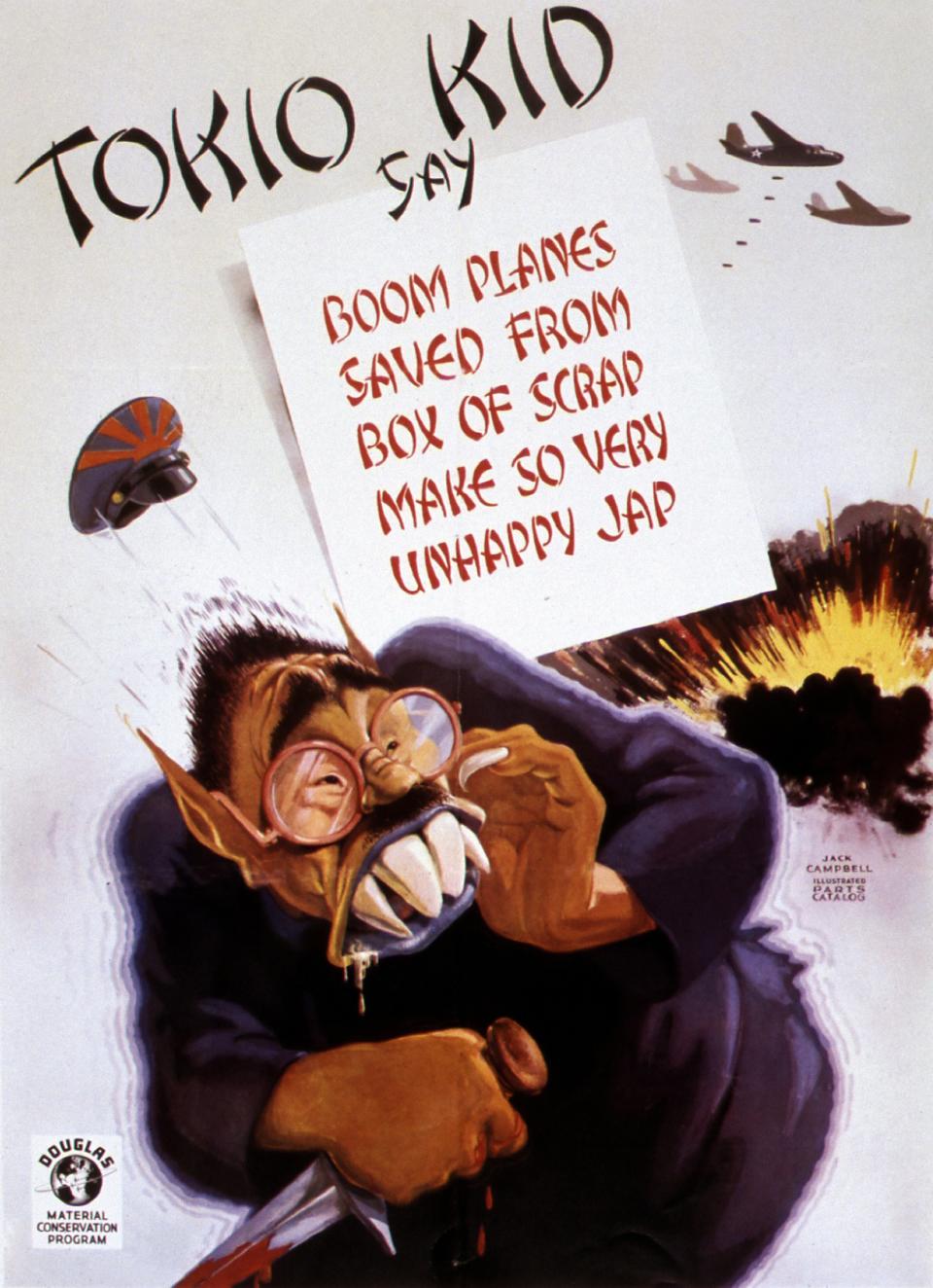 A poster used in the Douglas Aircraft Company factories after Pearl Harbor to help reduce waste.&nbsp; (Photo: Galerie Bilderwelt via Getty Images)