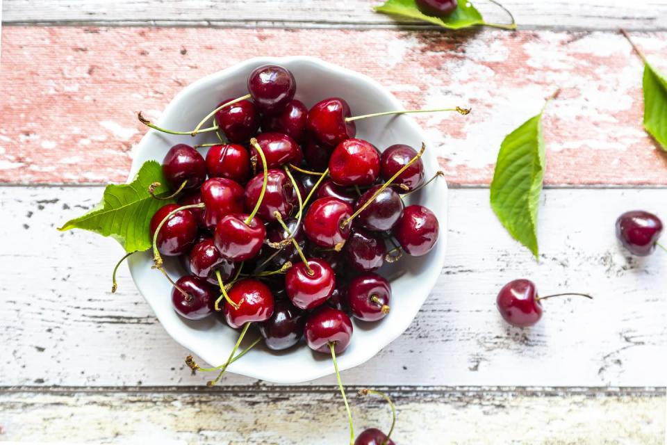 <p>Like strawberries and blueberries, <a href="https://www.prevention.com/food-nutrition/healthy-eating/a19731186/benefits-of-cherries/" rel="nofollow noopener" target="_blank" data-ylk="slk:cherries" class="link ">cherries</a> are chock-full of protective phytochemicals. “These biologically active compounds can target key areas in the development of cancerous cells,” Dr. Mandal notes. And indeed, eating them regularly can help lower markers of oxidative stress and inflammation, a <a href="https://dx.doi.org/10.3390%2Fnu10030368" rel="nofollow noopener" target="_blank" data-ylk="slk:major review" class="link ">major review</a> found.</p><p><strong>Try it: </strong><a href="https://www.prevention.com/food-nutrition/recipes/a22998801/cherry-chocolate-granola-bars-recipe/" rel="nofollow noopener" target="_blank" data-ylk="slk:Cherry Chocolate Granola Bars" class="link ">Cherry Chocolate Granola Bars</a></p>
