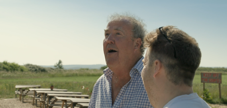 Jeremy Clarkson was totally relieved to hear the good news. (Prime Video grab)