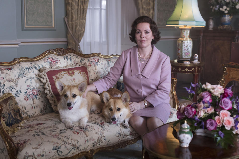 In this image released by Netflix, Olivia Colman portrays Queen Elizabeth II in a scene from the third season of "The Crown," debuting Sunday on Netflix. (Sophie Mutevelian/Netflix via AP)