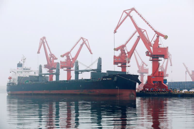 A bulk carrier is seen at Qingdao Port Shandong province