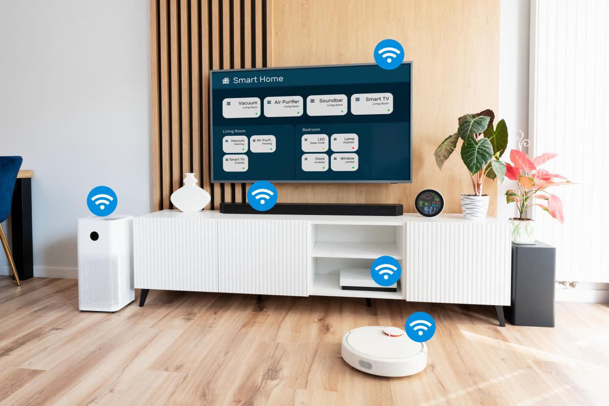 Smart home devices, controlled by smart app. Internet of Things concept.