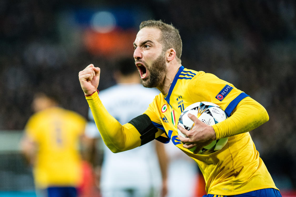 Gonzalo Higuain scored one of the goals that sent Juventus through to the Champions League quarterfinals ahead of Tottenham and assisted on the other. (Getty)