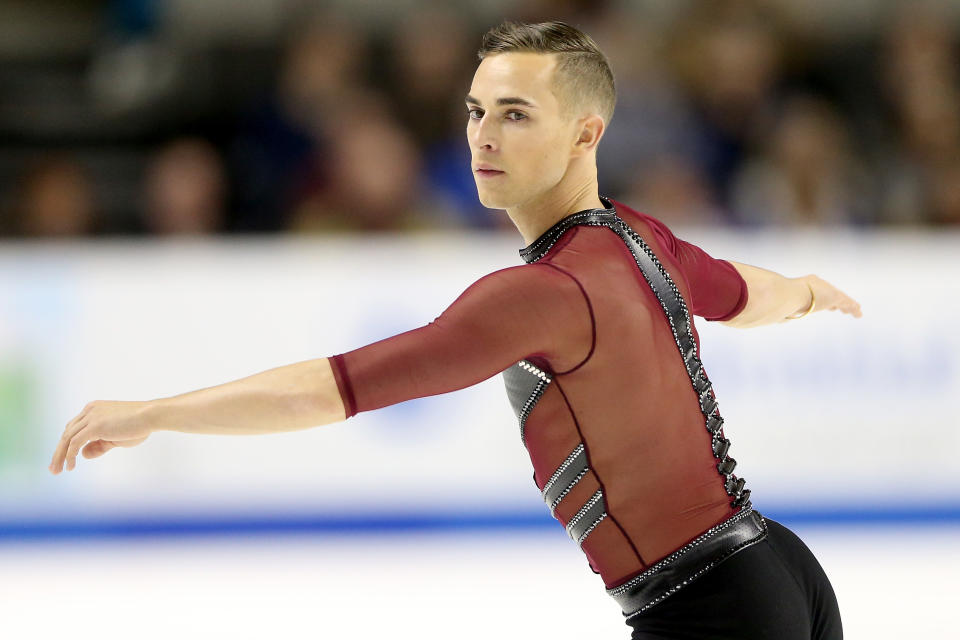 <p>The 2016 U.S. champion makes history even before skating on Olympic ice. At 28 years old, Adam Rippon is the first openly gay American to qualify for a Winter Games. He won a bronze medal with Team USA’s third place finish in the team figure skating event at the 2018 Winter Olympics.<br> (Photo by Matthew Stockman/Getty Images) </p>