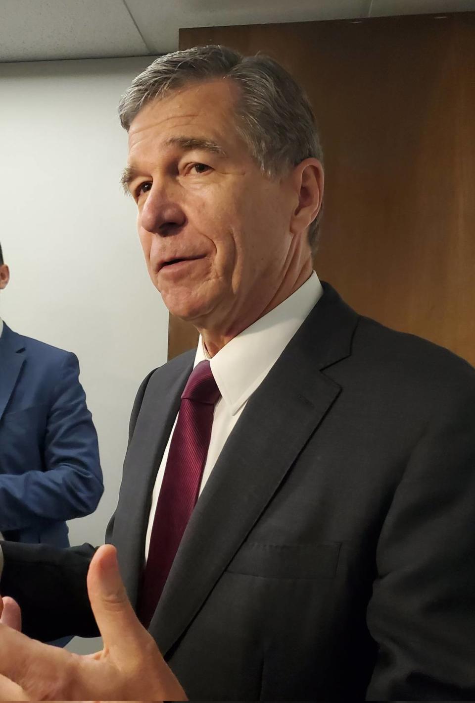 North Carolina Gov. Roy Cooper talks to reporters after a Council of State meeting on Tuesday, June 7, 2022 at the Department of Transportation in downtown Raleigh.