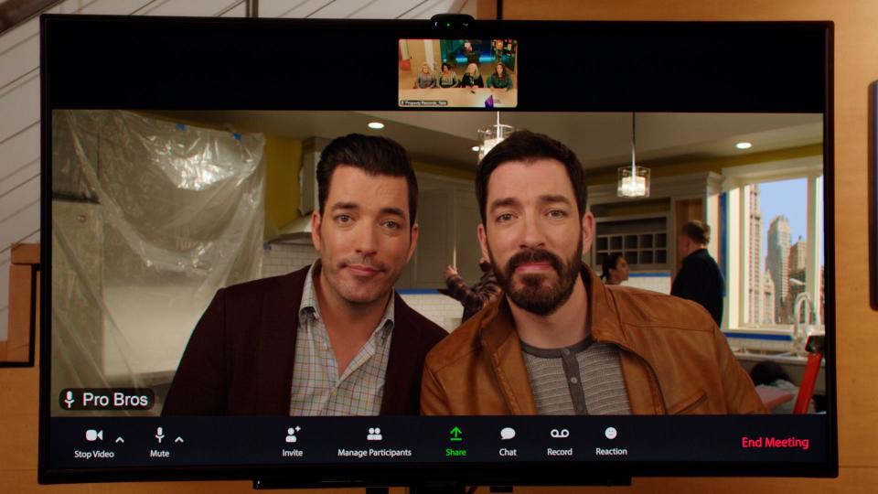 Jonathan, left, and Drew Scott share a disappointing update with the girls over Zoom.